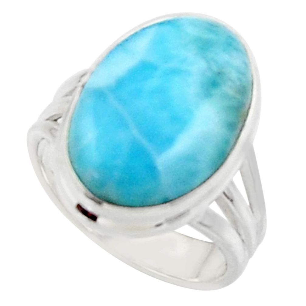 925 sterling silver 12.07cts solitaire natural blue larimar ring size 6 r50292