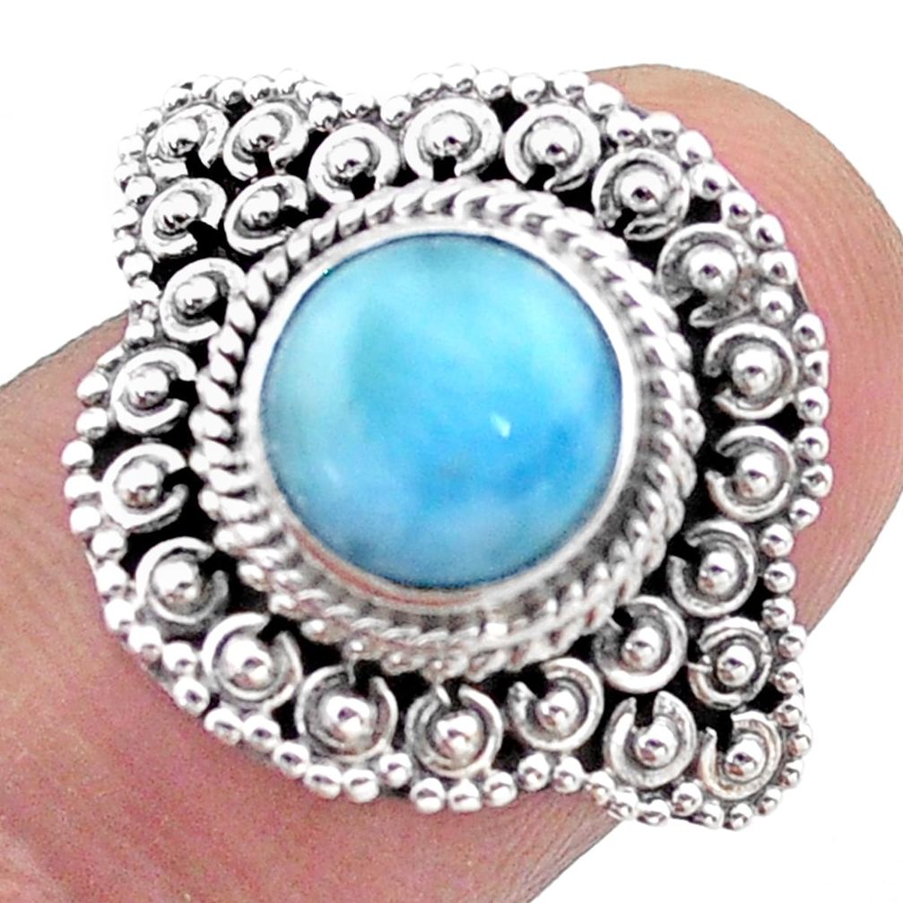 925 sterling silver 3.21cts solitaire natural blue larimar ring size 6 t46130