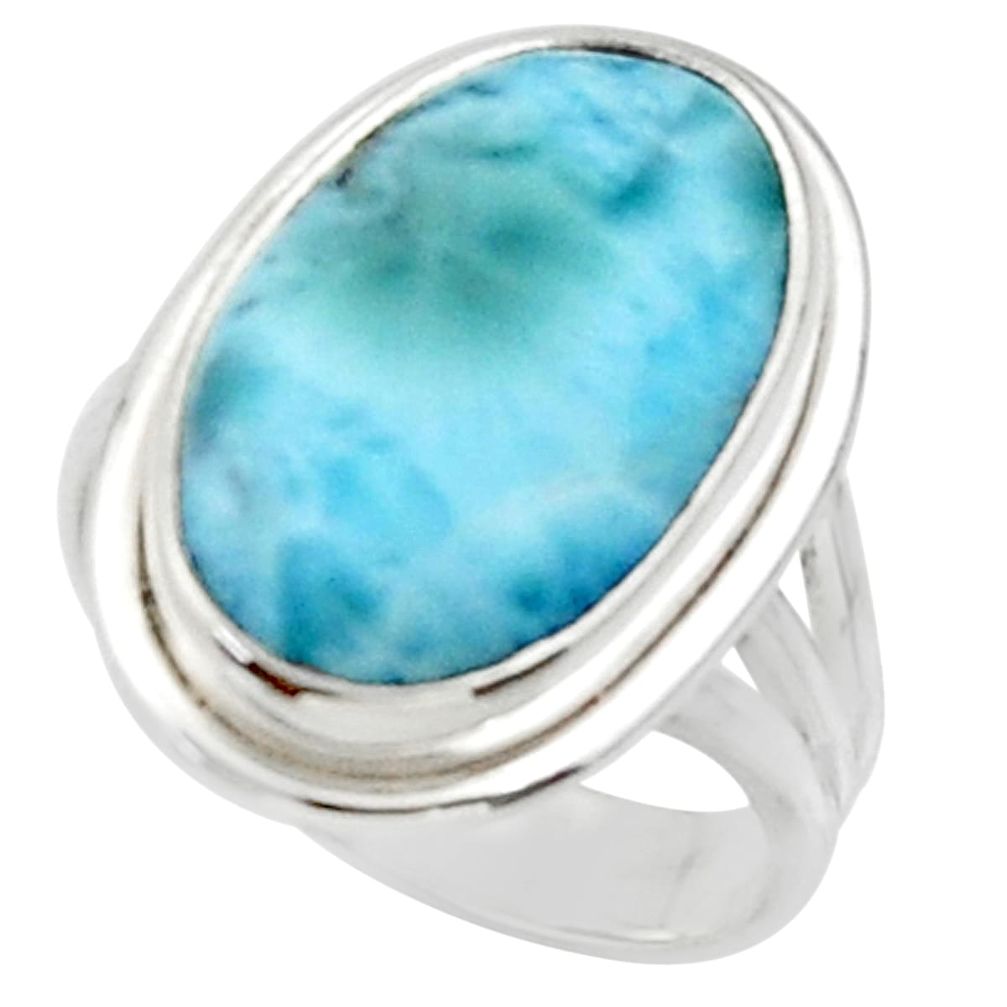 925 sterling silver 12.36cts solitaire natural blue larimar ring size 7 r50289