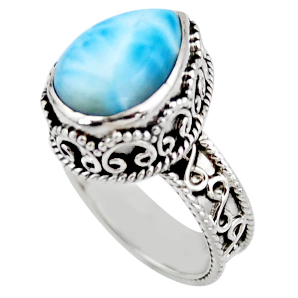 925 sterling silver 6.33cts solitaire natural blue larimar ring size 7 r51891