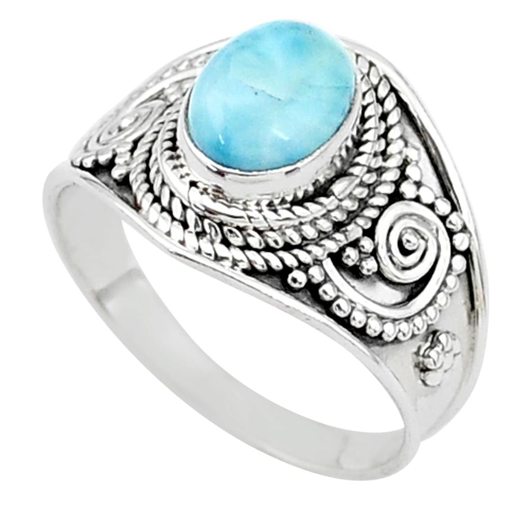 925 sterling silver 2.20cts solitaire natural blue larimar ring size 7 t10235