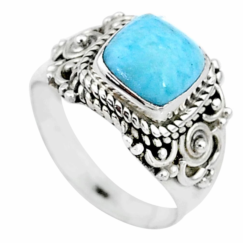 925 sterling silver 3.19cts solitaire natural blue larimar ring size 7 t10524