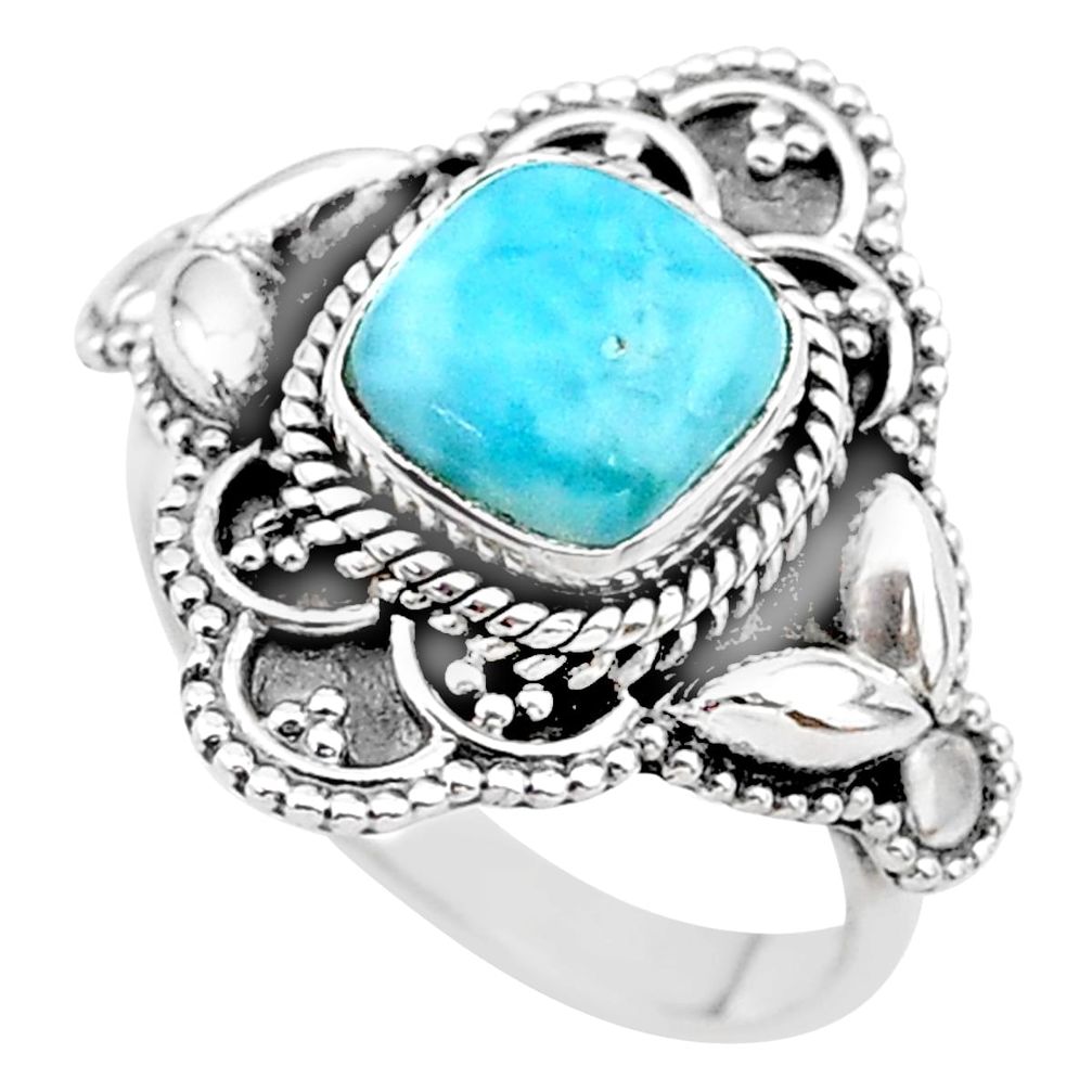 925 sterling silver 3.28cts solitaire natural blue larimar ring size 7 t20031