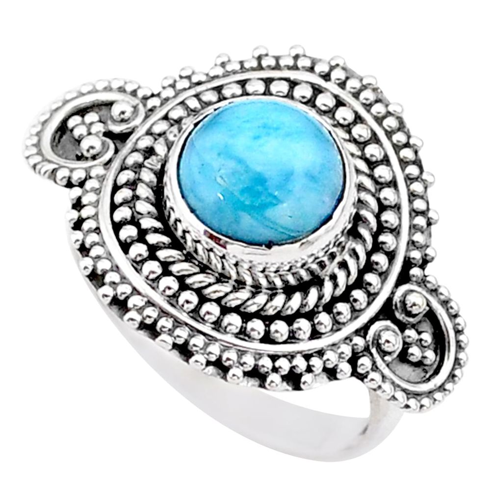 925 sterling silver 3.38cts solitaire natural blue larimar ring size 7 t27515