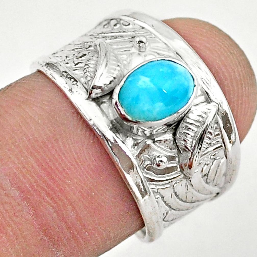 925 sterling silver 1.63cts solitaire natural blue larimar ring size 7 t42268