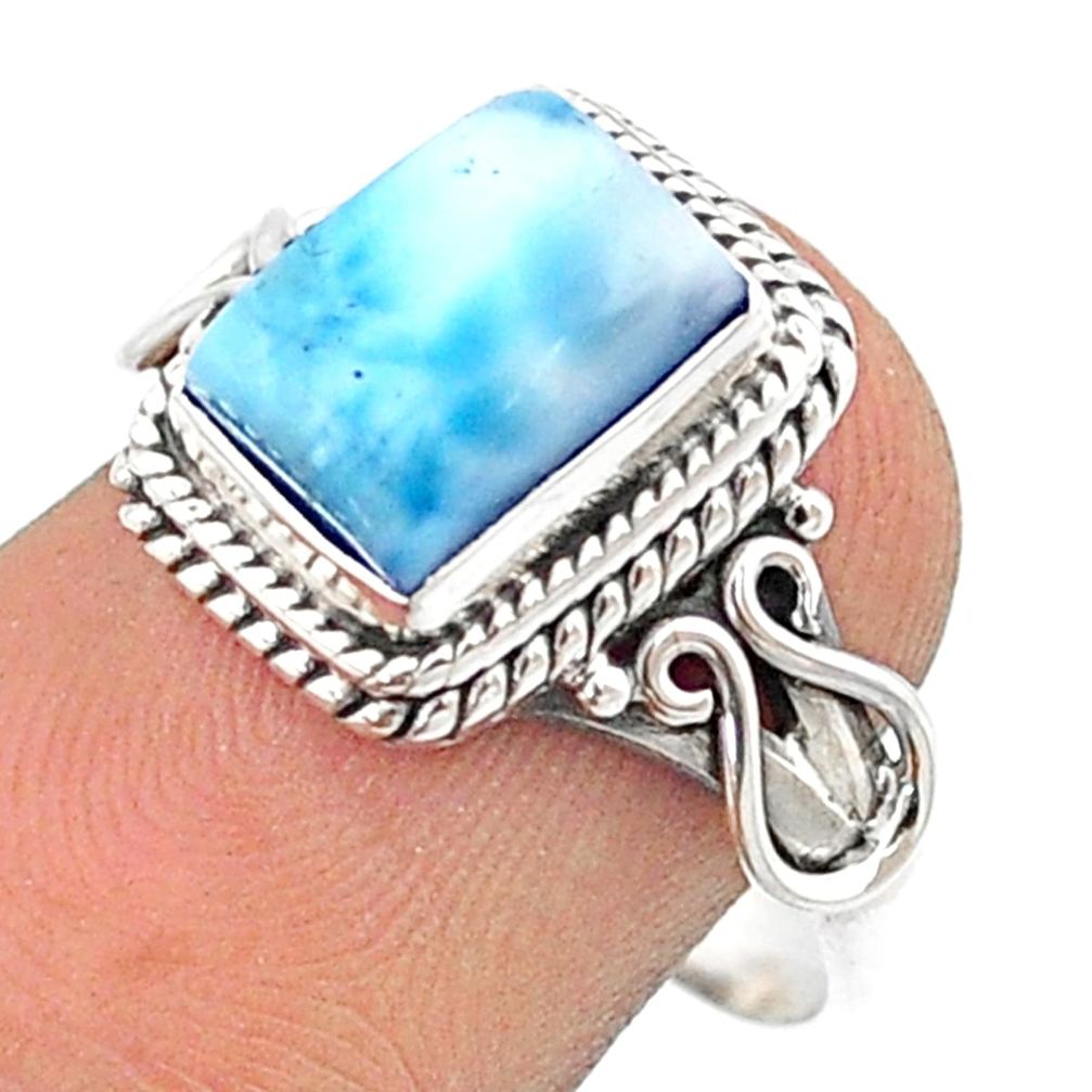 925 sterling silver 4.35cts solitaire natural blue larimar ring size 7 u31620