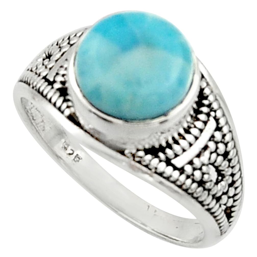 925 sterling silver 4.69cts solitaire natural blue larimar ring size 8 r40704