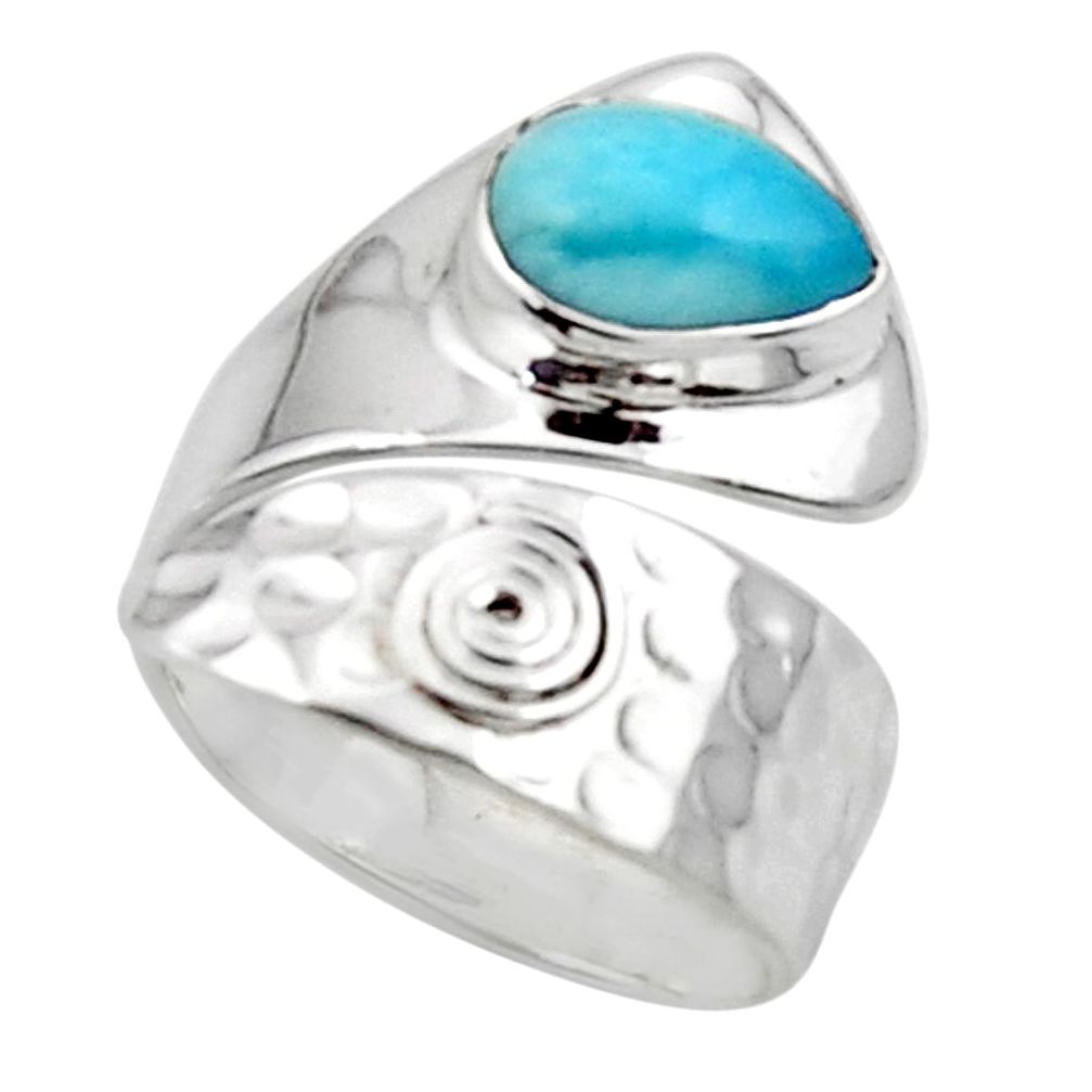 925 sterling silver 2.63cts solitaire natural blue larimar ring size 8 r50124