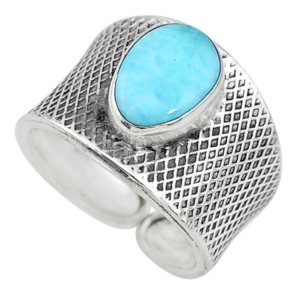 925 sterling silver 2.63cts solitaire natural blue larimar ring size 8 t10496