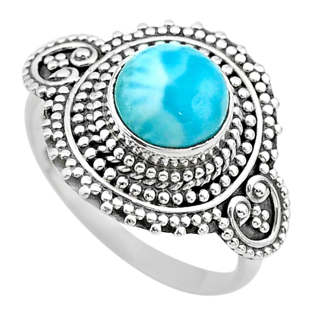 925 sterling silver 3.13cts solitaire natural blue larimar ring size 8 t20189