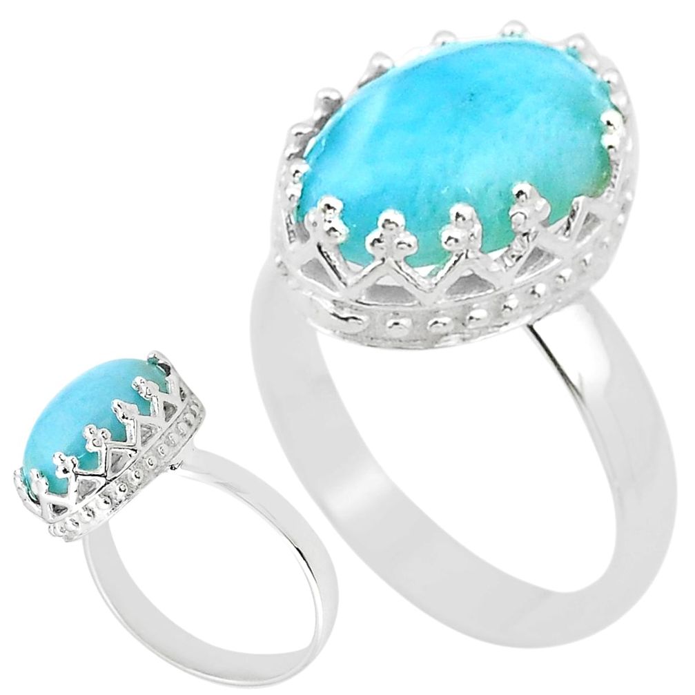 925 sterling silver 6.27cts solitaire natural blue larimar ring size 8 t20378