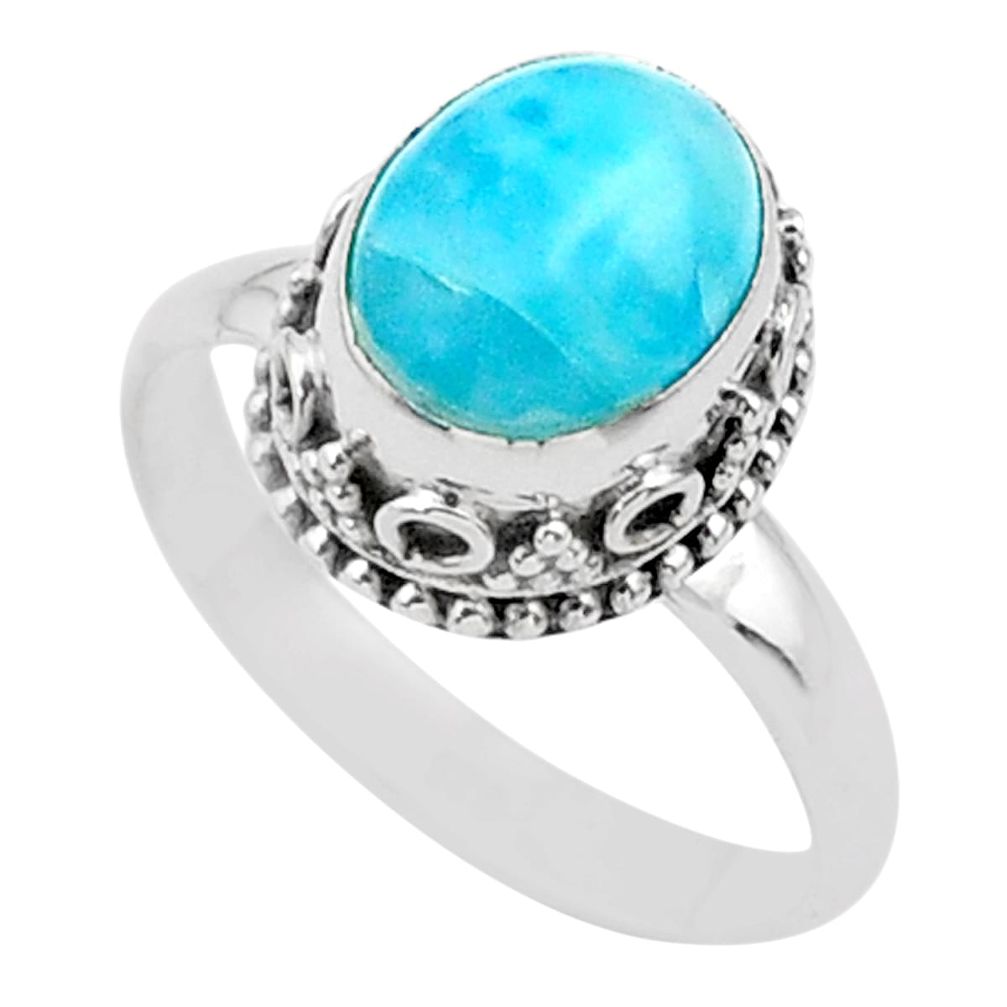 925 sterling silver 4.22cts solitaire natural blue larimar ring size 8 t27273
