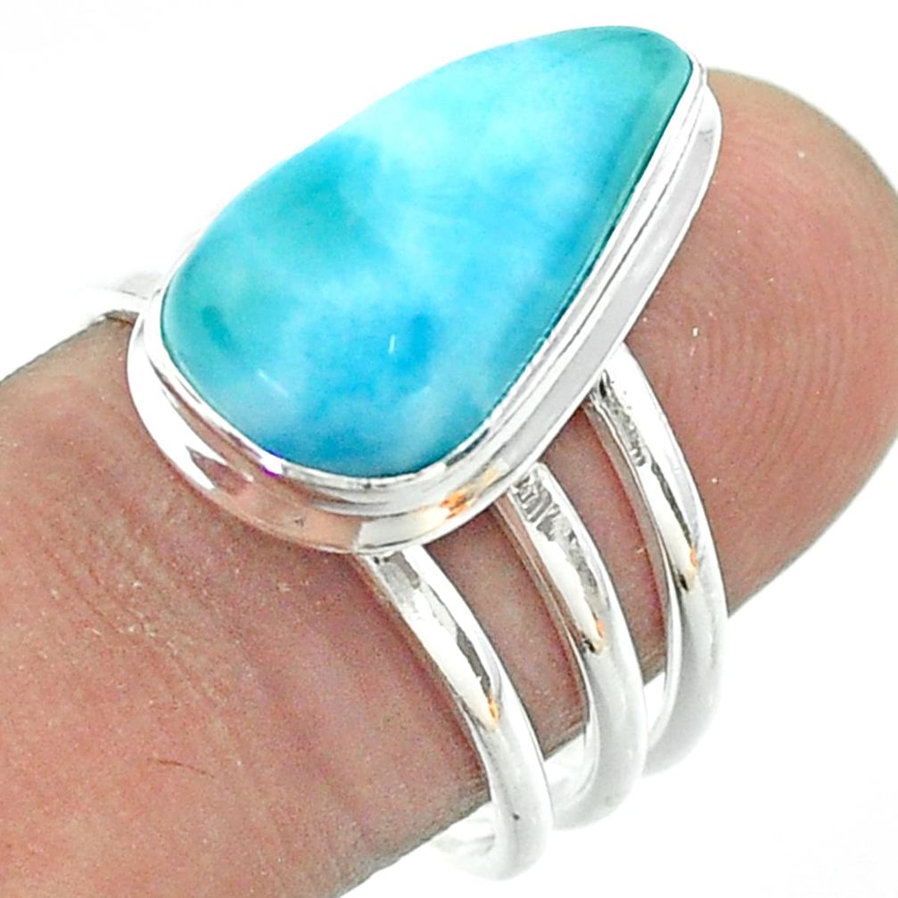 Blue larimar ring - 925 sterling silver 6.89cts solitaire natural blue larimar ring size 8 t56369