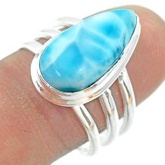 925 sterling silver 7.48cts solitaire natural blue larimar ring size 8 t56378