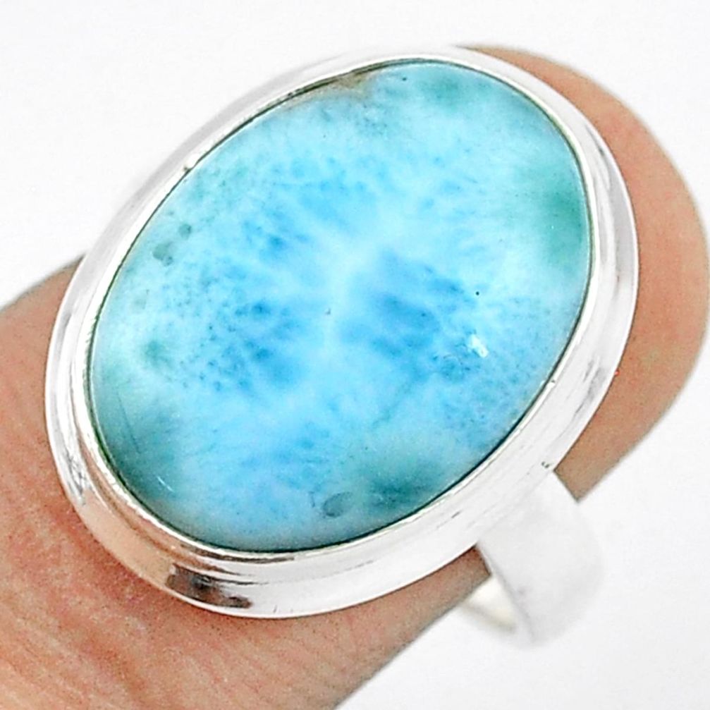 925 sterling silver 12.36cts solitaire natural blue larimar ring size 8 u28952