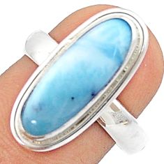 925 sterling silver 6.38cts solitaire natural blue larimar ring size 8 u29996