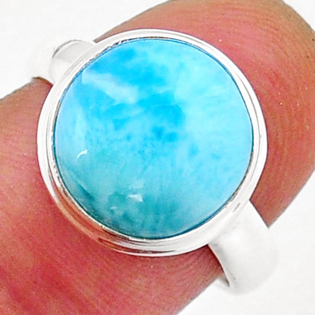 925 sterling silver 6.32cts solitaire natural blue larimar ring size 8 y15780