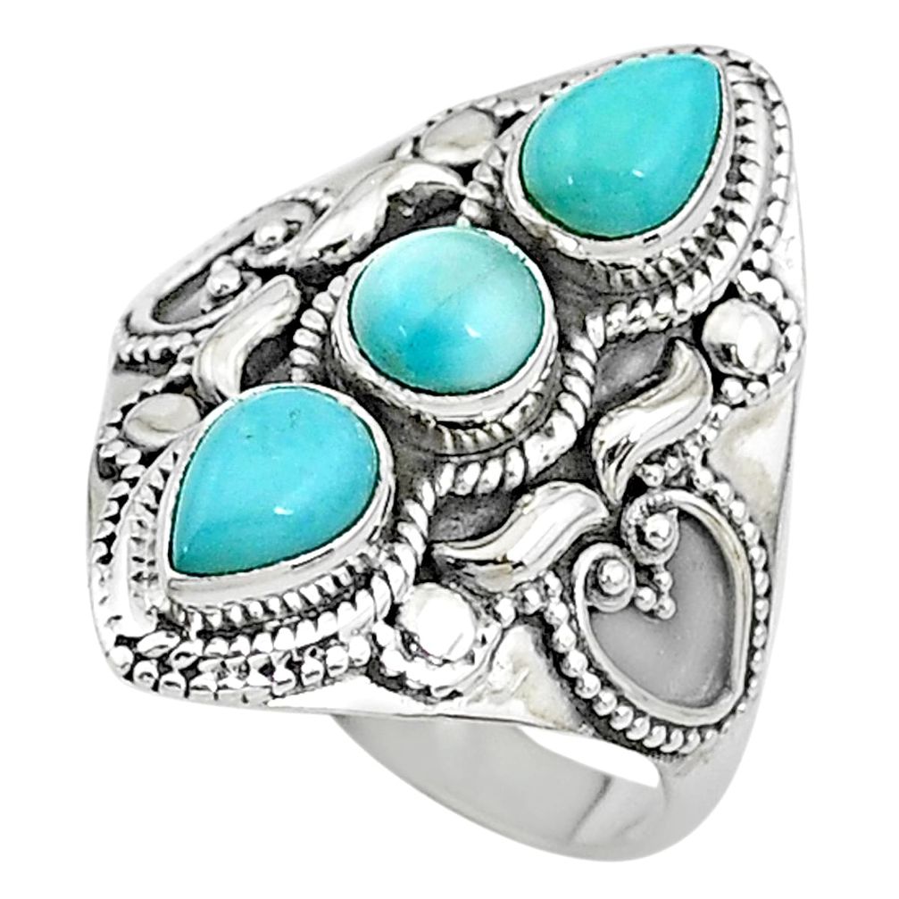 925 sterling silver 4.50cts solitaire natural blue larimar ring size 9 t10436