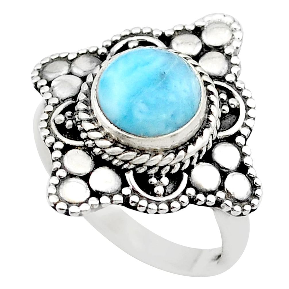 925 sterling silver 3.01cts solitaire natural blue larimar ring size 6.5 t20271