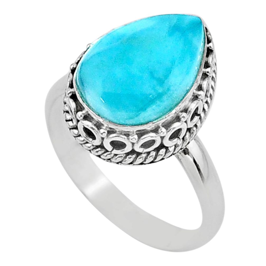 925 sterling silver 6.62cts solitaire natural blue larimar ring size 9.5 t24349