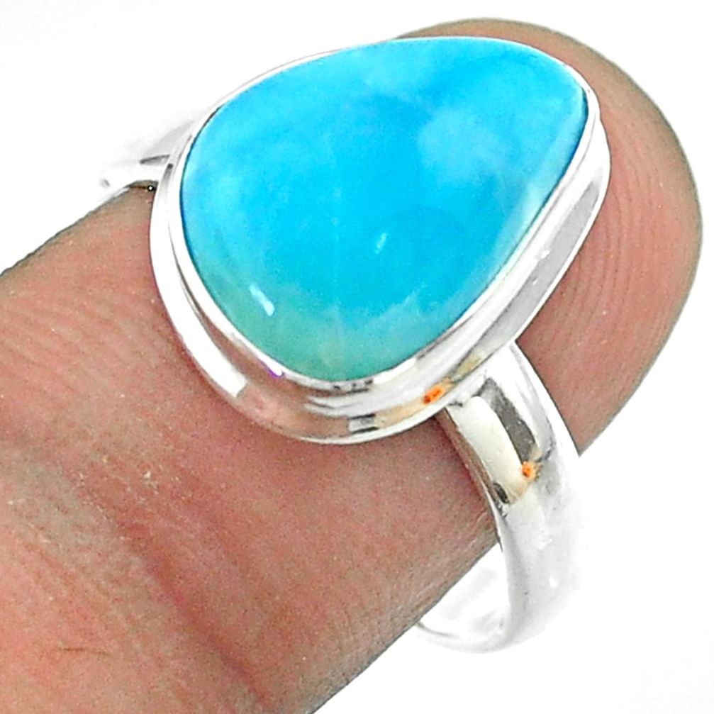 925 sterling silver 6.02cts solitaire natural blue larimar ring size 8.5 t56276