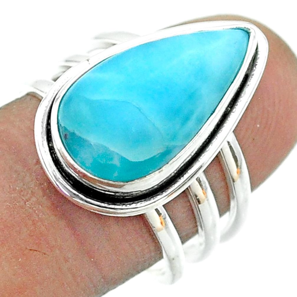 925 sterling silver 8.27cts solitaire natural blue larimar ring size 7.5 t56355