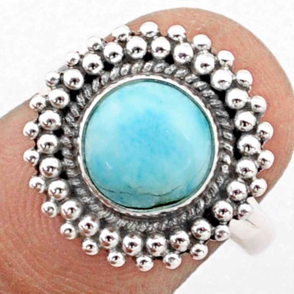 925 sterling silver 3.20cts solitaire natural blue larimar ring size 7.5 t81744