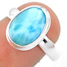 925 sterling silver 4.49cts solitaire natural blue larimar ring size 7.5 u15651