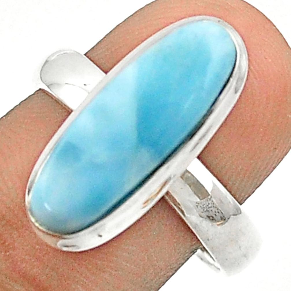 925 sterling silver 6.08cts solitaire natural blue larimar ring size 8.5 u29957