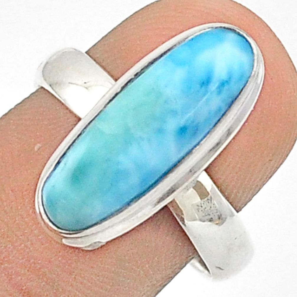 925 sterling silver 6.40cts solitaire natural blue larimar ring size 8.5 u29971