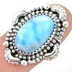 925 sterling silver 10.48cts solitaire natural blue larimar ring size 6.5 u39468