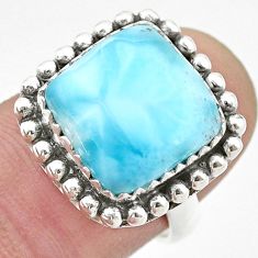 925 sterling silver 6.35cts solitaire natural blue larimar ring size 7.5 u39544