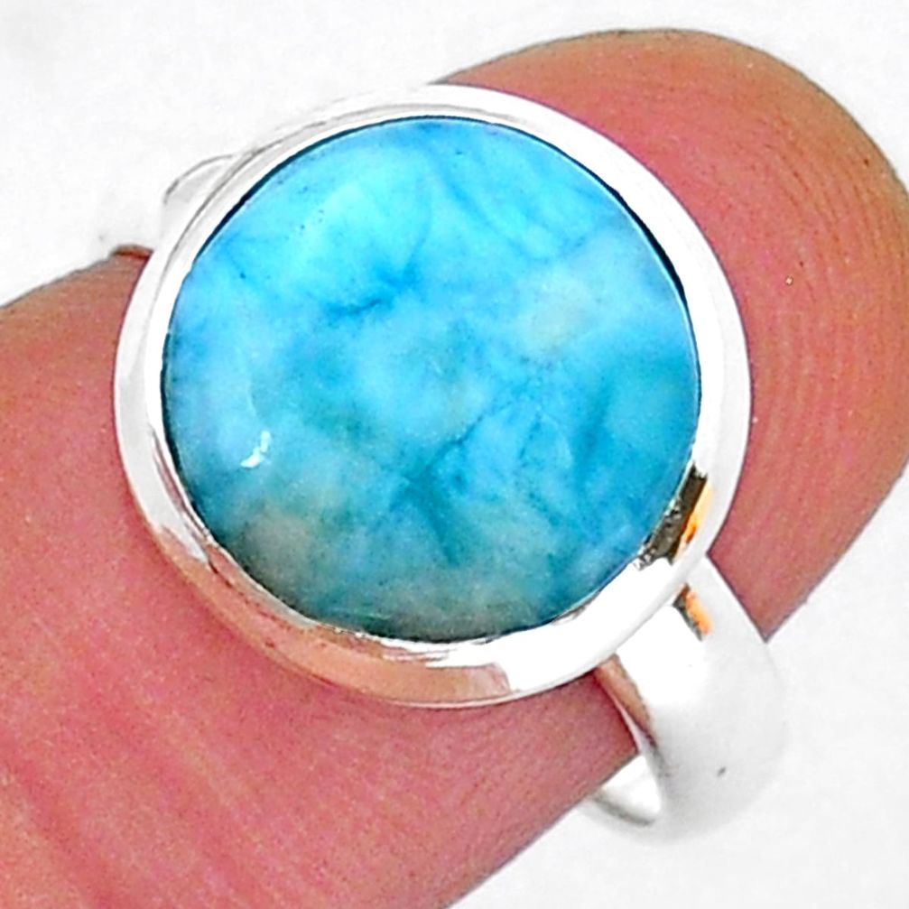 925 sterling silver 6.07cts solitaire natural blue larimar ring size 7.5 y15760