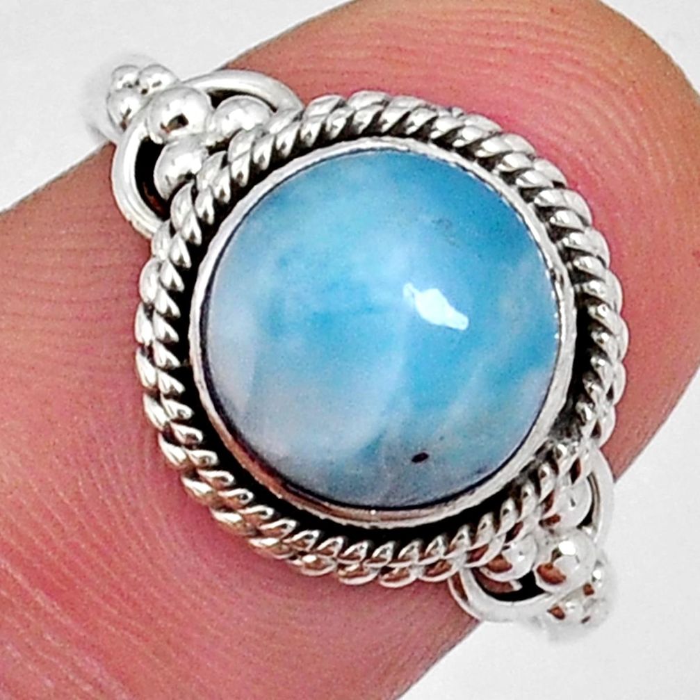 925 sterling silver 4.60cts solitaire natural blue larimar ring size 8.5 y4531