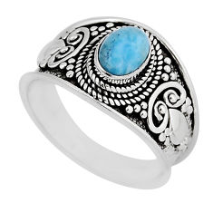 925 sterling silver 1.57cts solitaire natural blue larimar ring size 7.5 y56984