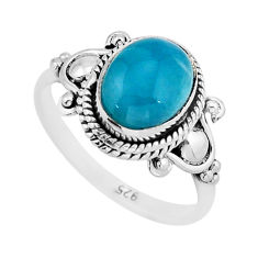 925 sterling silver 2.76cts solitaire natural blue larimar ring size 5.5 y64217