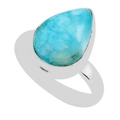 925 sterling silver 6.56cts solitaire natural blue larimar ring size 7.5 y94109