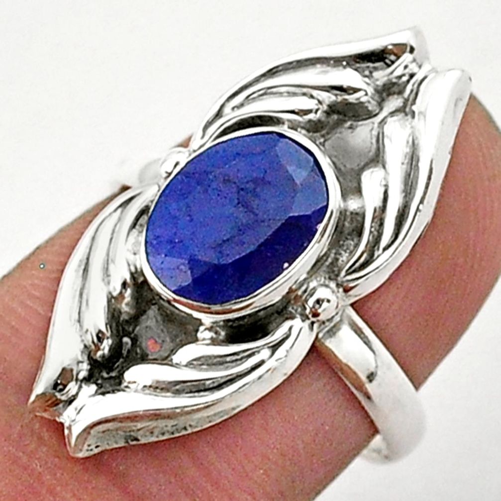 925 sterling silver 3.13cts solitaire natural blue sapphire ring size 6 t40680