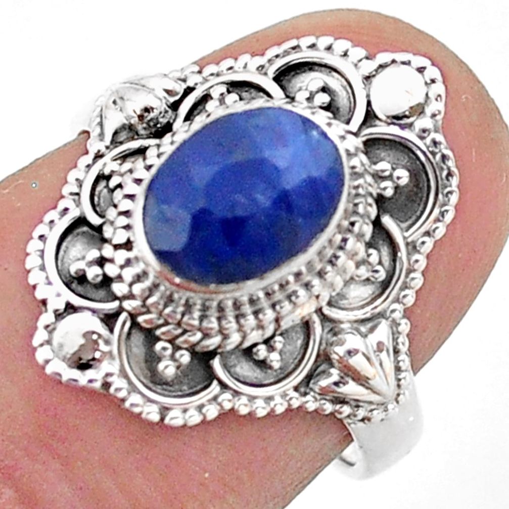 925 sterling silver 2.03cts solitaire natural blue sapphire ring size 6 t46666