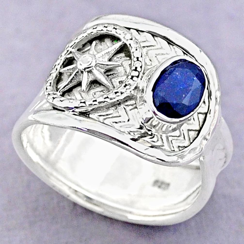 925 sterling silver 1.50cts solitaire natural blue sapphire ring size 7 t32411