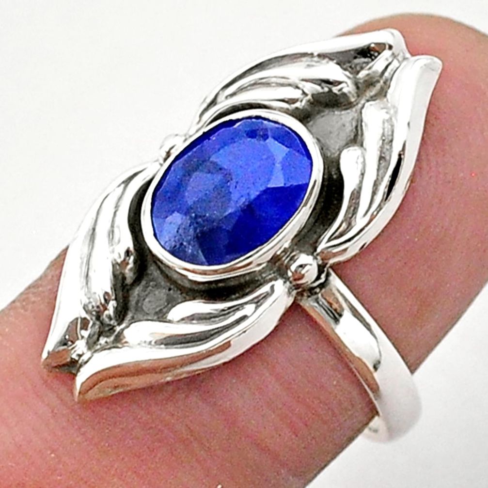 925 sterling silver 3.14cts solitaire natural blue sapphire ring size 7 t40677
