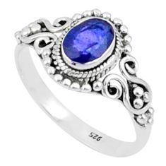 925 sterling silver 1.57cts solitaire natural blue sapphire ring size 7 u19870