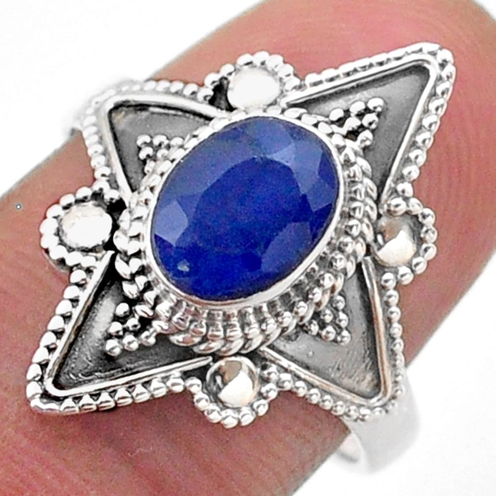 925 sterling silver 1.99cts solitaire natural blue sapphire ring size 8 t46626