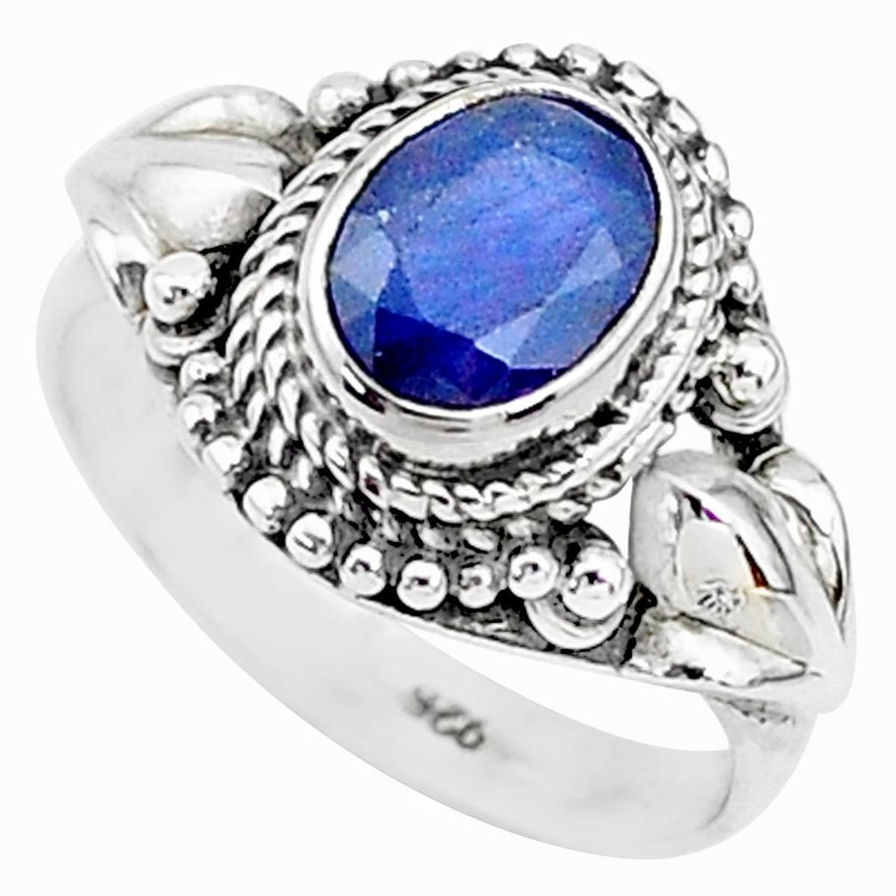 925 sterling silver 2.00cts solitaire natural blue sapphire ring size 8 t5355