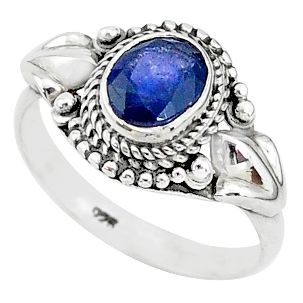 925 sterling silver 2.02cts solitaire natural blue sapphire ring size 8 t5358