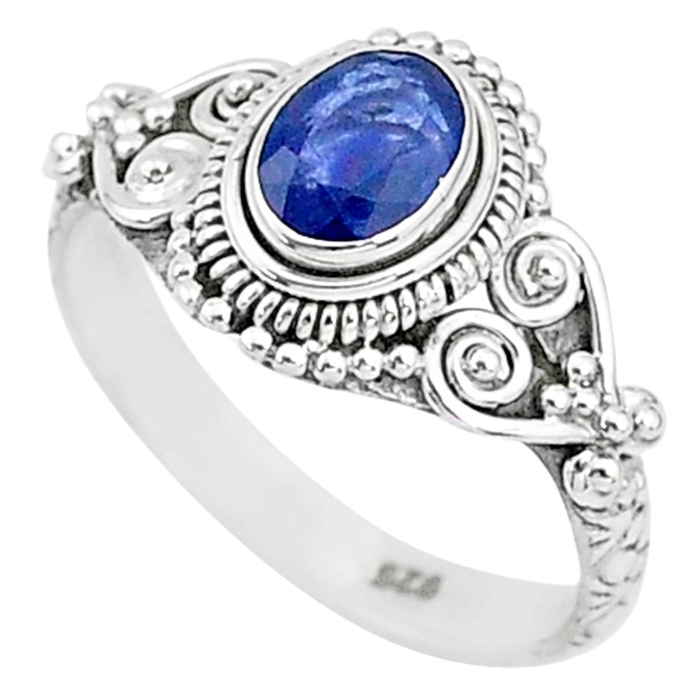 925 sterling silver 1.40cts solitaire natural blue sapphire ring size 8 t5487