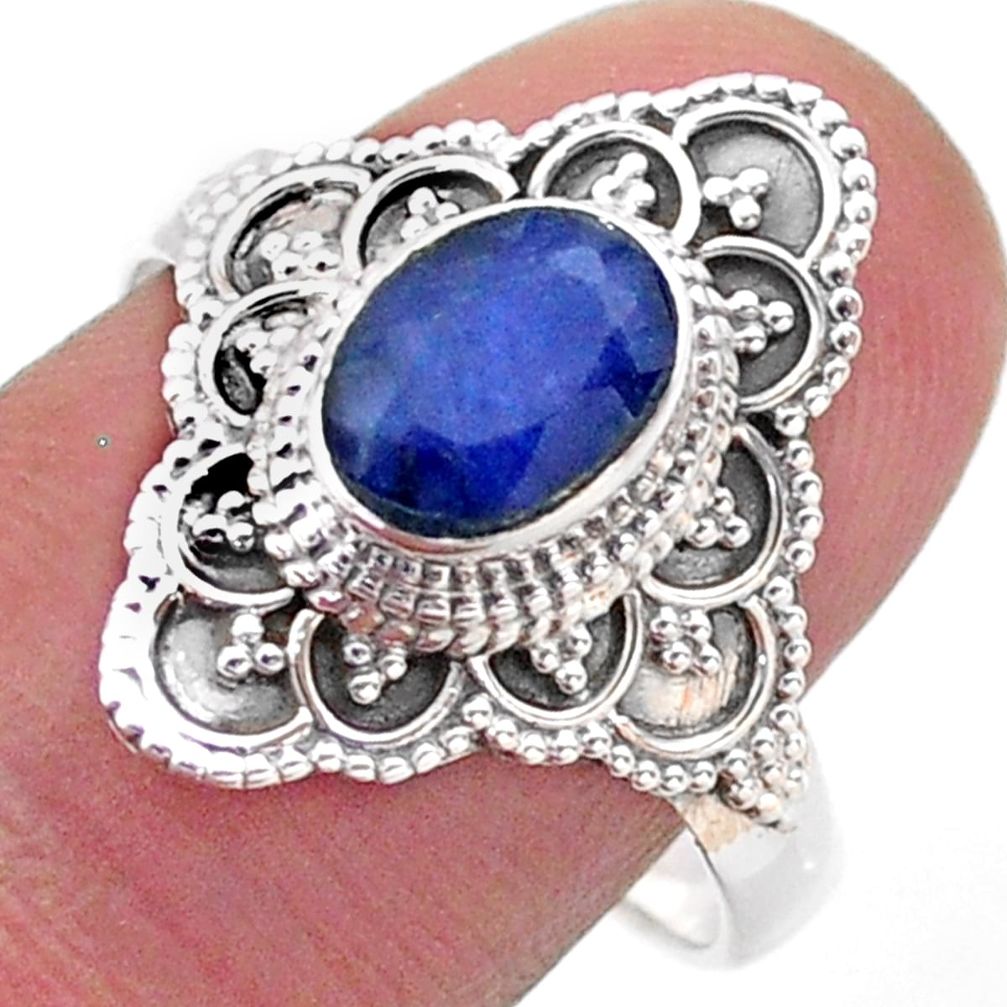 925 sterling silver 2.02cts solitaire natural blue sapphire ring size 9 t46583