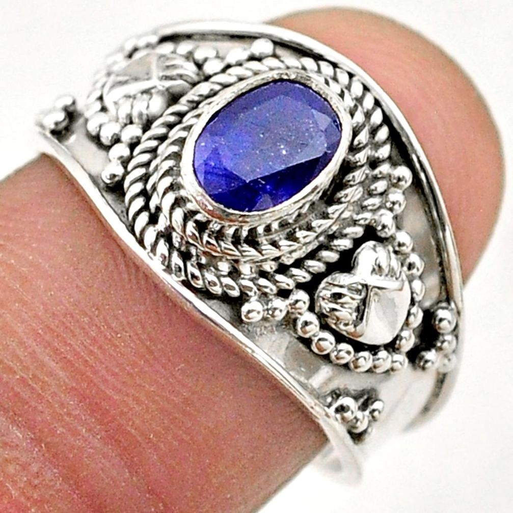 925 sterling silver 1.54cts solitaire natural blue sapphire ring size 7.5 t75745