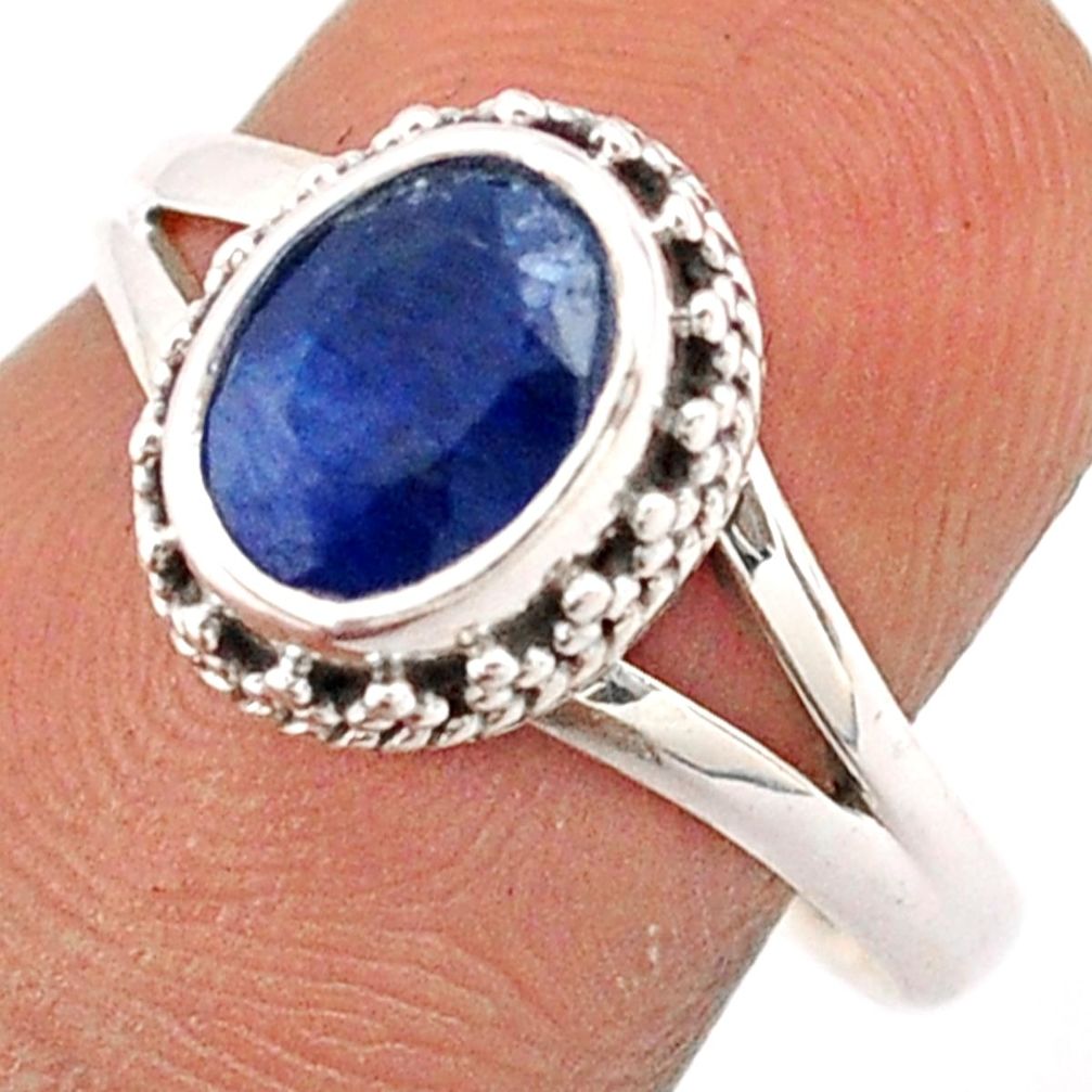 925 sterling silver 2.25cts solitaire natural blue sapphire ring size 7.5 t84415