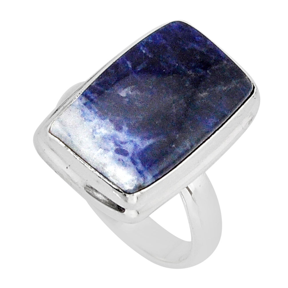 925 sterling silver 10.68cts solitaire natural blue sodalite ring size 7 y69309